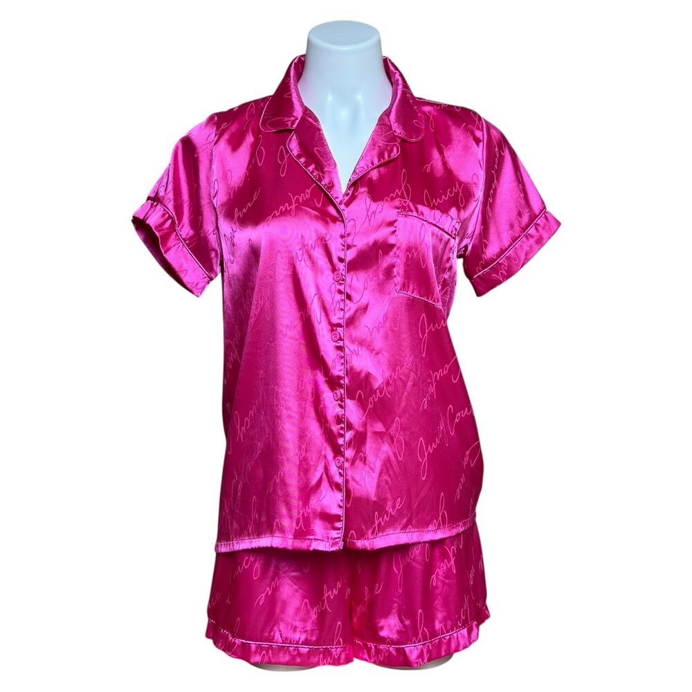 Juicy Couture 2-Piece Pajama Lounge Short Set Pink Satin Medium